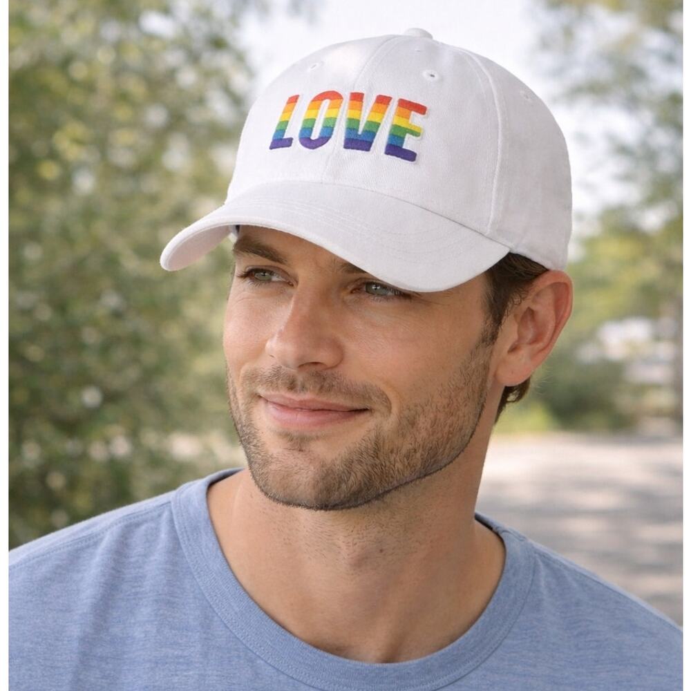 White Love Rainbow embroidered baseball cap adjustable pride hat one size unisex